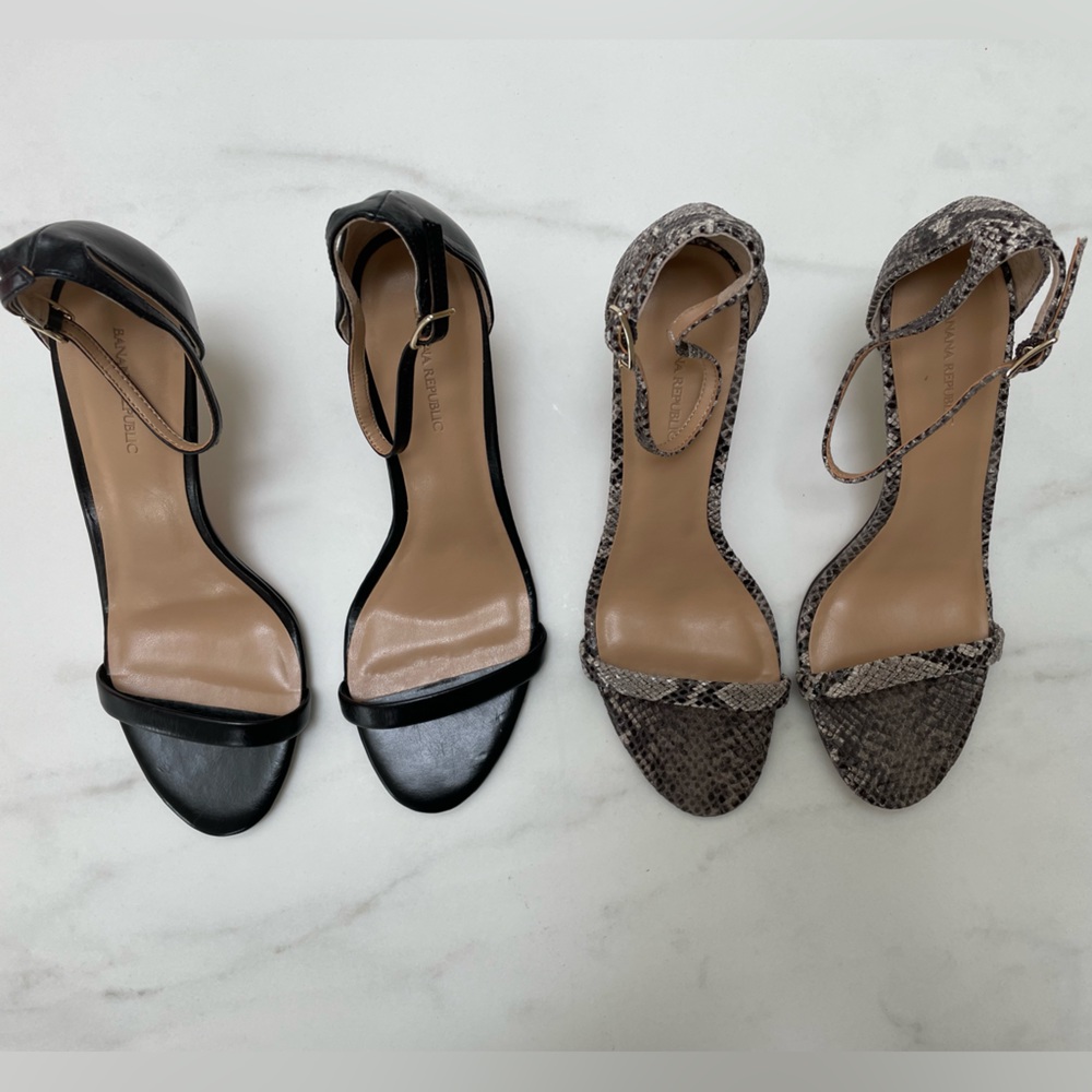 NWOT Banana Republic Stiletto Sandals Size 8, Lot of 2 pairs - Black, snake